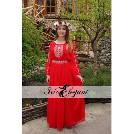 Rochia in stil Tradițional- Creastă Roșie model 2